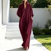 Summer V Neck Dress for Women Stand Collar Flowy Long Dress Casual 3/4 Sleeve Travel Vacation Outfits with Pockets