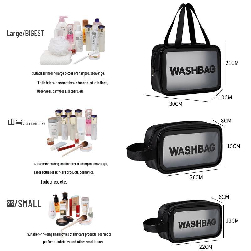 Waterproof PU Toiletry Bag - Portable, Large Capacity, Visible Storage for Cosmetics
