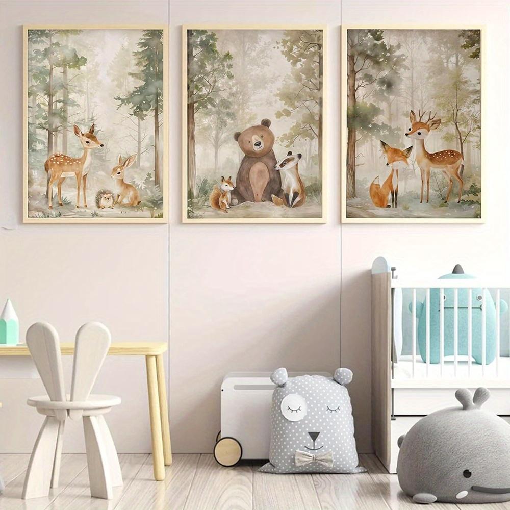 3 Pezzi Orso Giraffa Coniglio della Foresta Stampa su Tela per Nursery Pittura di Animali Selvatici della Giungla Poster Artistico da Parete per Stanza di Bambini e Bambine Decorazione per la Casa