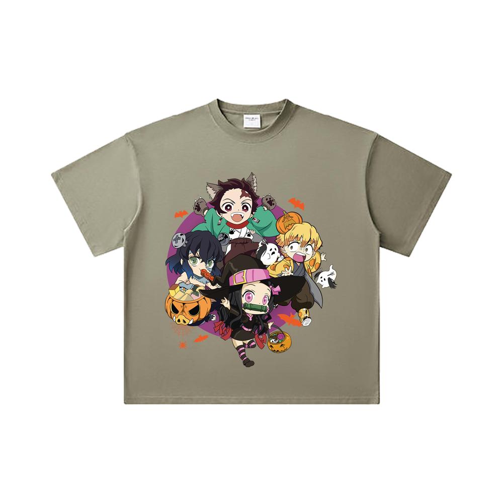 260 GSM Double Yarn 32 Count 100% Cotton Demon Slayer V111 Halloween Print Unisex Heavy Cotton T Shirt