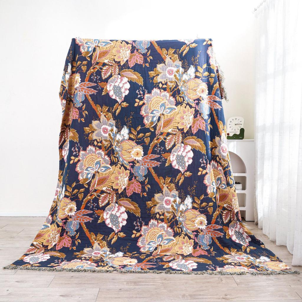 Floral Gauze Cotton Towel Blanket, Sofa Towel With Tassel, Bedspread, 150*200 Cm, 200*230 Cm, Delicate