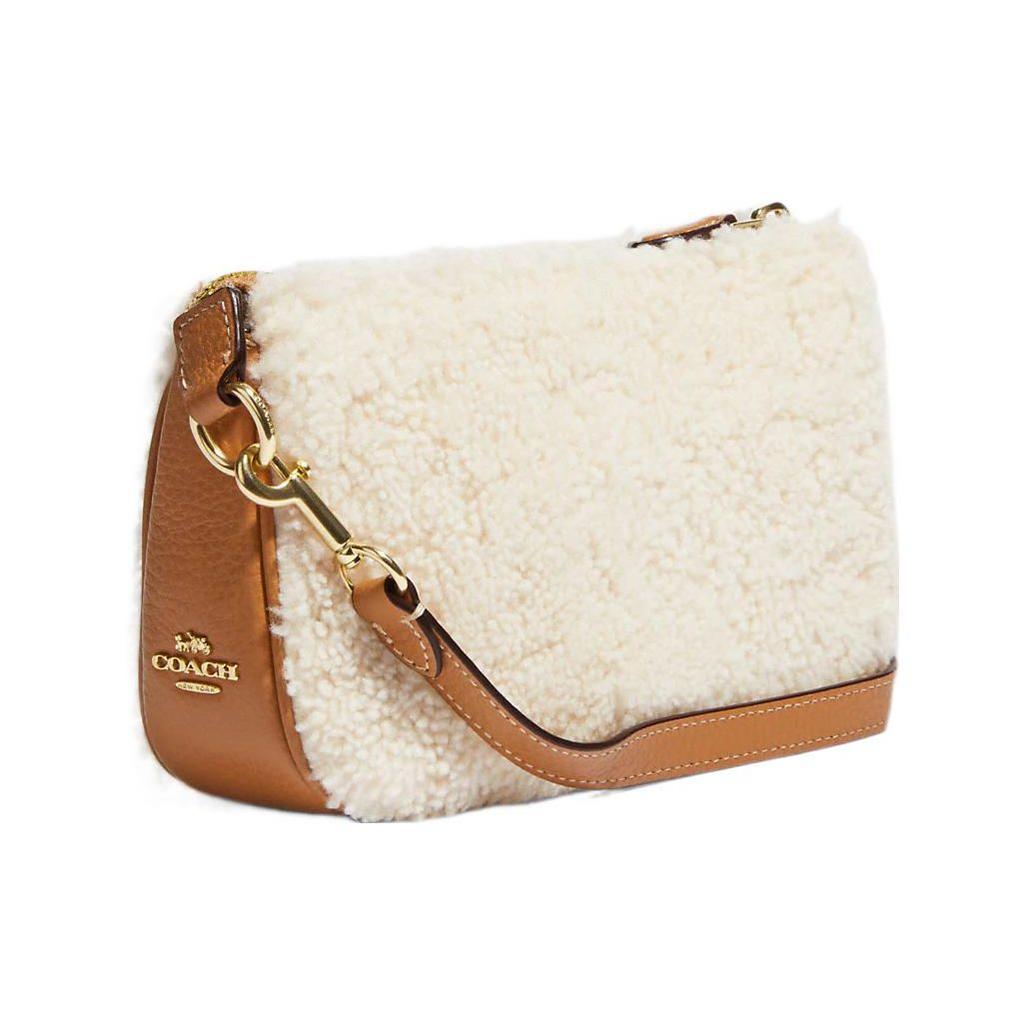 Coach Nolita 19 Logo Charm Plush C Zipper Wristlet Clutch Women clutch White Brown CE691-IMNAT