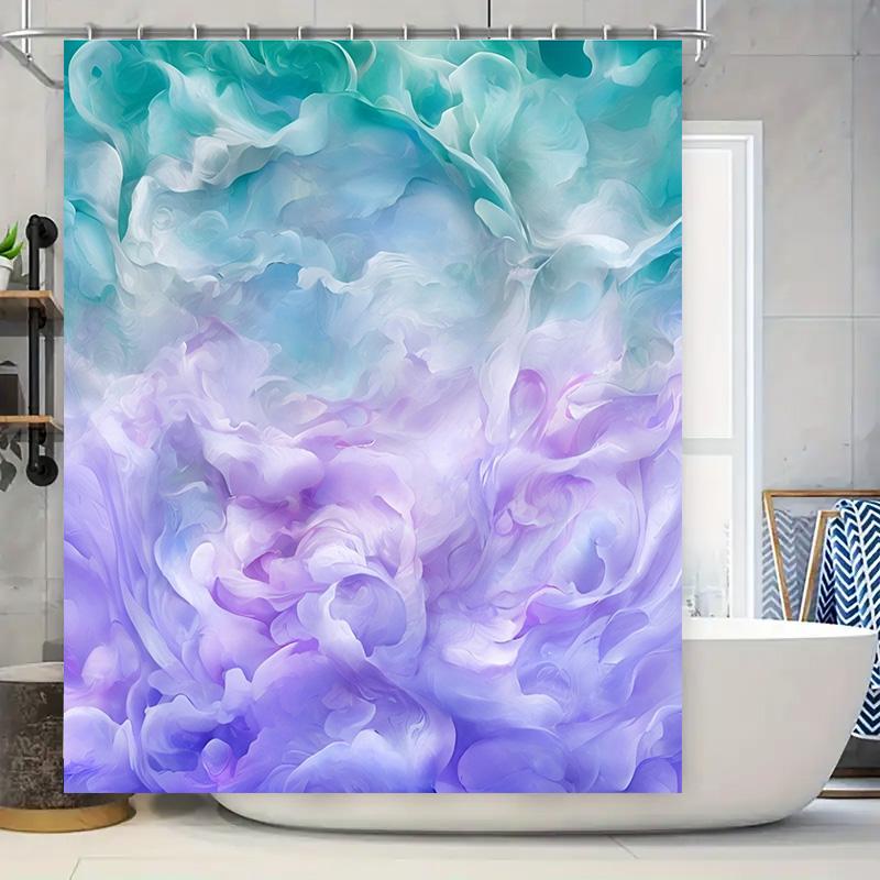 

Blue Green Lavender White Shower Curtain Artistic Watercolor Print Bath Decor Waterproof Polyester Fabric W60H190(CM)-1 Pcs