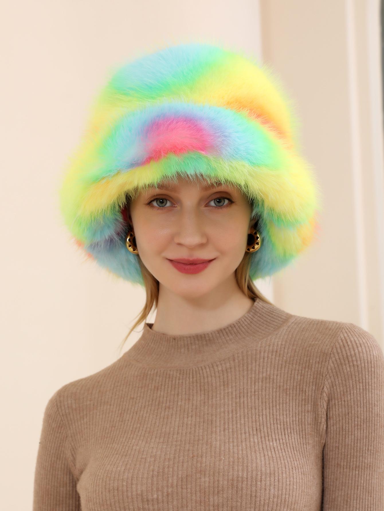 

Искусственный мех повседневная модная женская теплая ветрозащитная шапка хит продаж цветная лисья меховая шапка европейская и американская панама M（56-58cm）