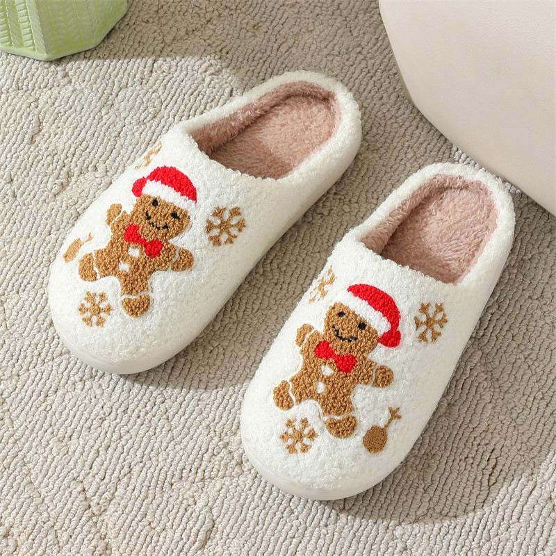 Winter snowflake gingerbread man cotton slippers women's home indoor non-slip home slippers TEMU