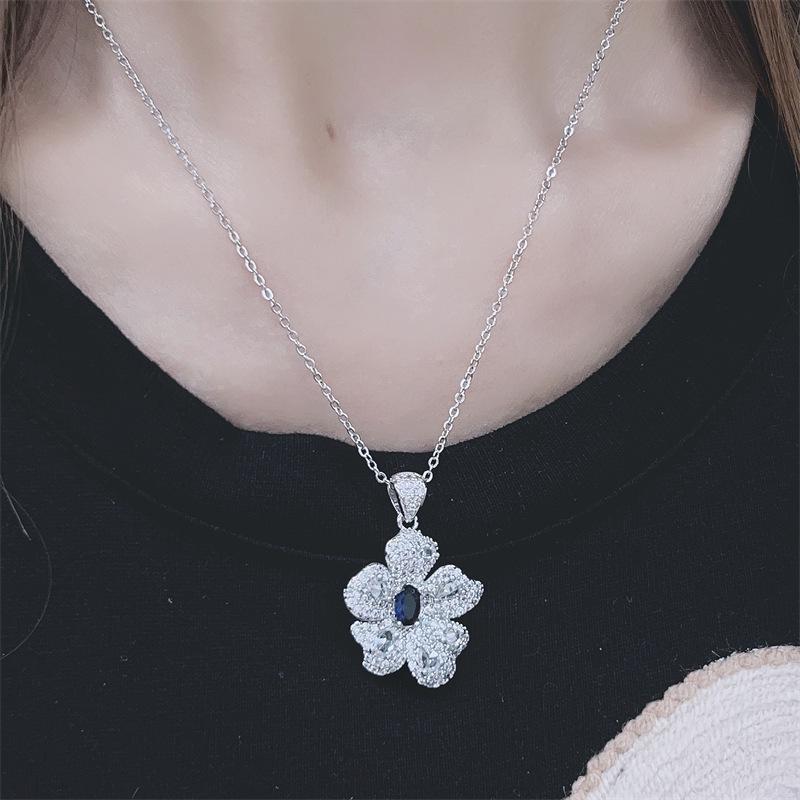 Luxury Full Diamond Flower Jewelry Set: Necklace, Earrings, and Ring - Elegant High-Customization Xiaohongshu Style
