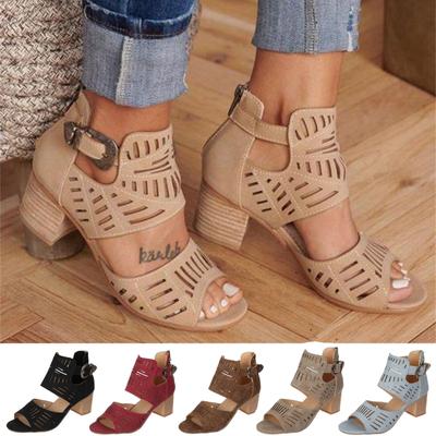 Women's Heeled Sandals Dressy Hollow Out Fish Mouth Heels Fashion Chunky Block A Nkle Strap Pumps Sandals Casual