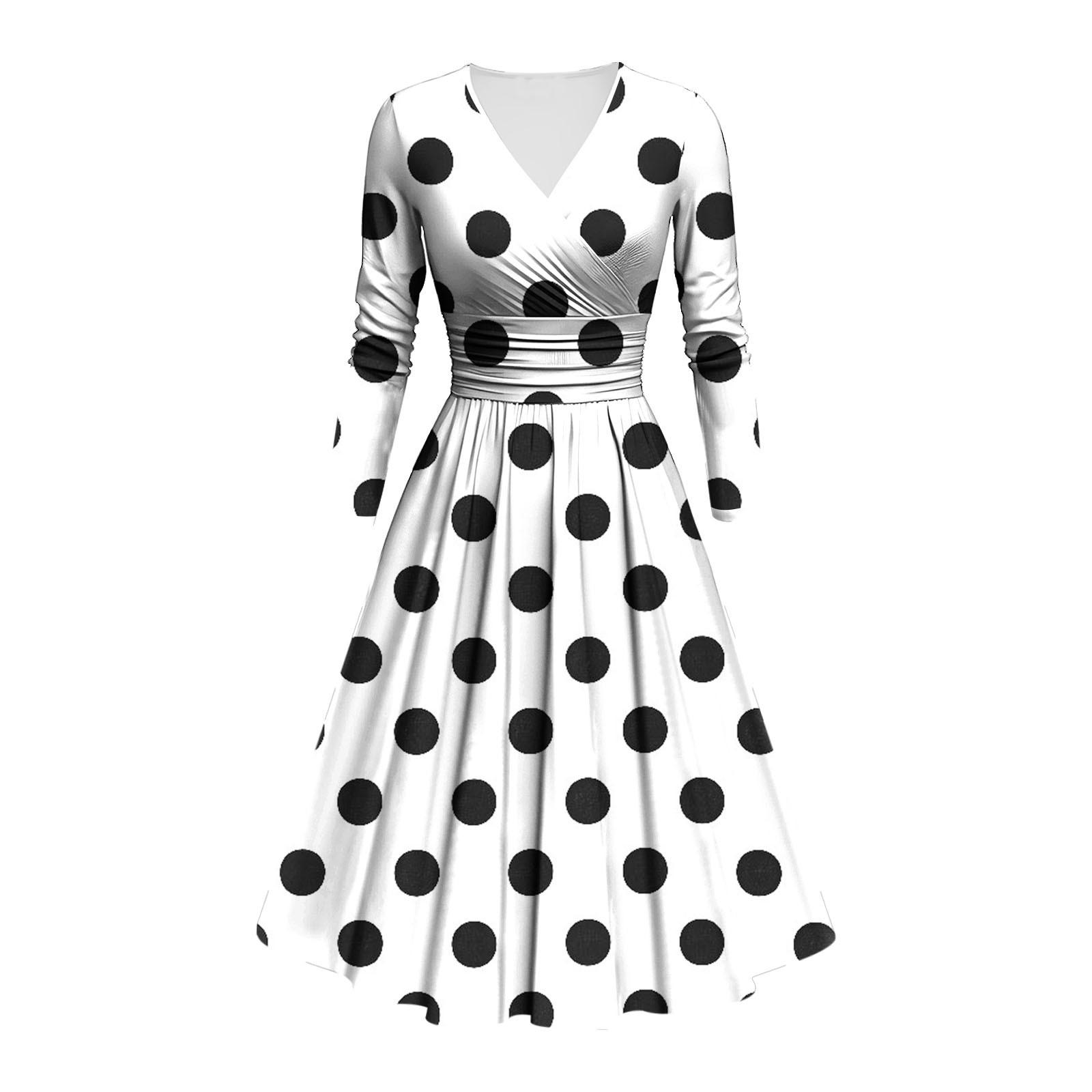 

Женское модное облегающее платье с V-образным вырезом, длинными рукавами и оборками в горошек, повседневное платье L чёрный