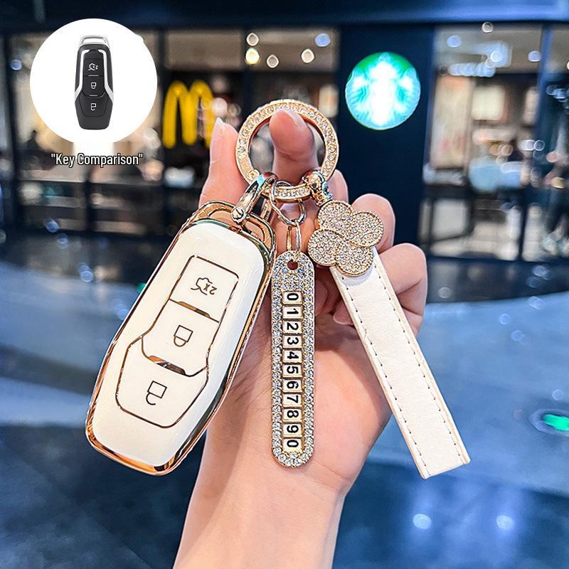 Key Cover for Ford Edge 15-17, Mondeo, Kuga, Focus - Stylish Car Key Shell for Women