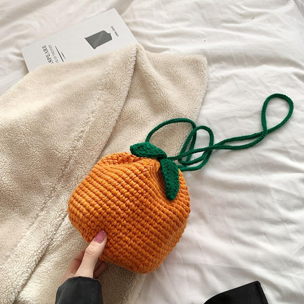 Crocheted Female Shoulder Bag Orange Shape Cute Fruit Knitted Crossbody Bag Handmade Large Capacity Drawstring Bag оранжевый