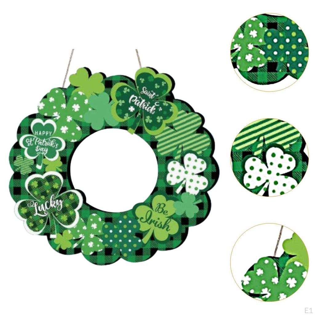 Wooden ST Patrick's Day Wreath Front Door Sign, Holiday Shamrock Festival Celebration