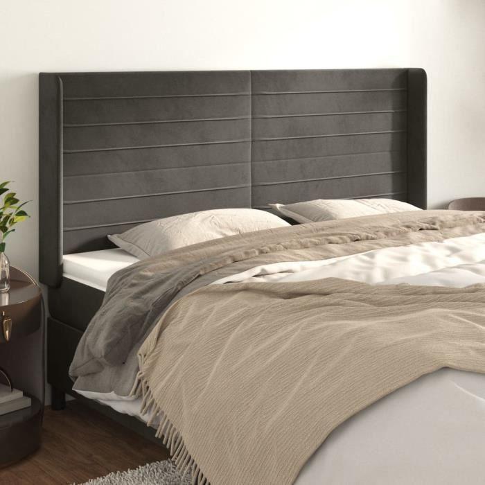 3119781 vidaXL Tête de lit avec oreilles Gris foncé 183x16x118-128 cm Velours