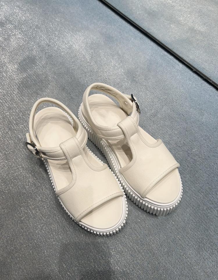 Seconds To Become Bigger Long Legs New Biscuits Canvas Sandals Platform One Word with Beach Shoes Miu Versatile Sandals