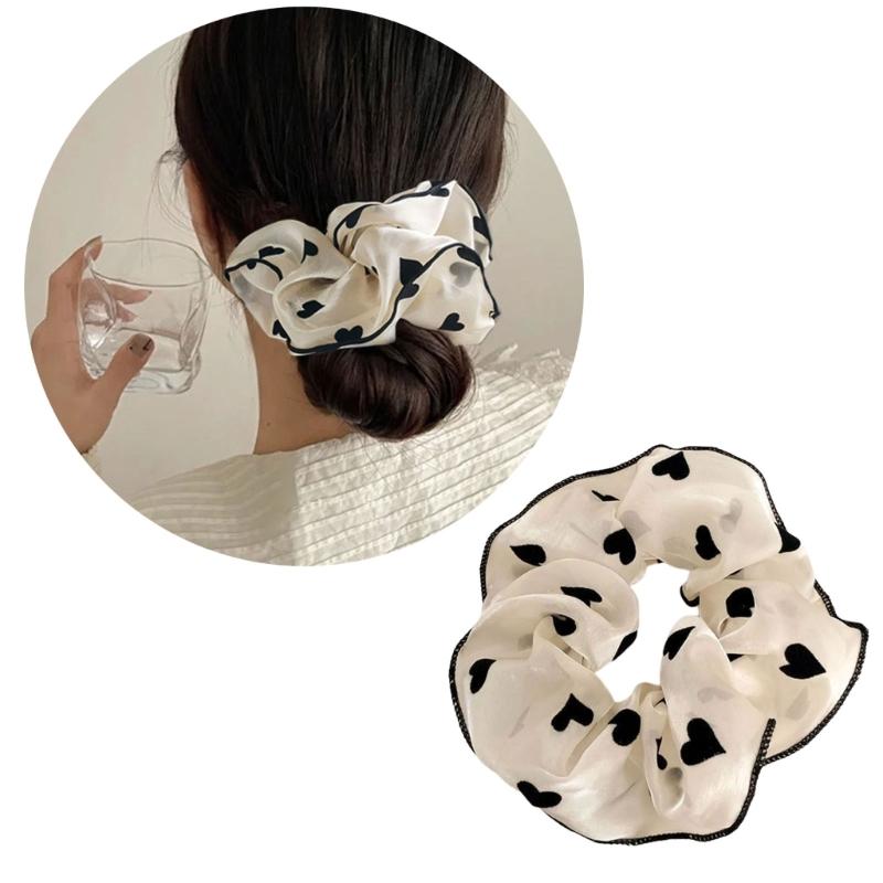 Soft Fabric Scrunchies Hair Tie For Women Girls Round Dot Floral Heart Design Elastic Hair Accessories No Metal Part