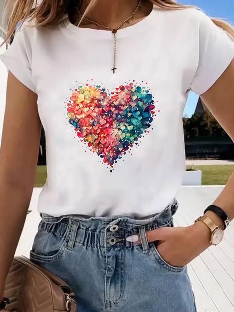 (Asian Size)  Sweet Flower Trend 90s Graphic Tee Fashion T Clothing Women's Top  Print Female Casual  Short Sleeve T-shirts