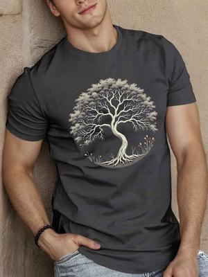 Tree of Life Graphic Tee Men Casual Breathable Cotton Short Sleeve TShirt Summer Comfort
