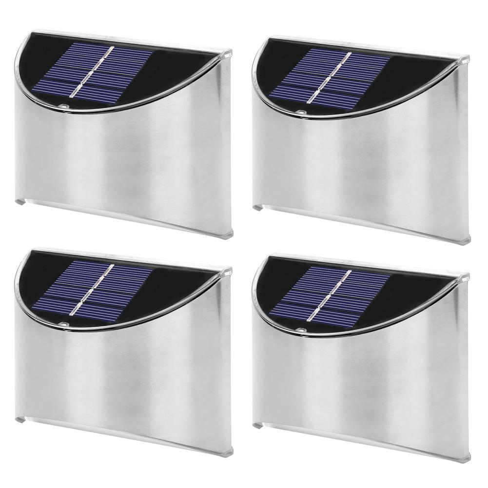 4 Stück Set Edelstahl Solarstrom LED Wandleuchte Lichtsteuerung für Gartenhofbeleuchtung