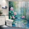 Farbige Bemalte Lotus Teich Duschvorhang Waschbar Schmutzabweisend Duschkopf Wasserdicht Polyester Badvorhang Für Heimdekoration