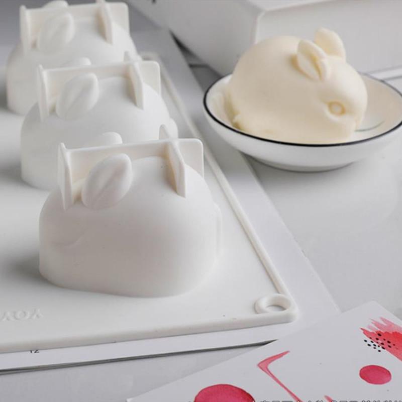 1PC Easter Rabbit Shape 6 Grids Silicone Mousse Cake Mold Soap Making Tools Pastry Baking Molds Form for Plaster DIY