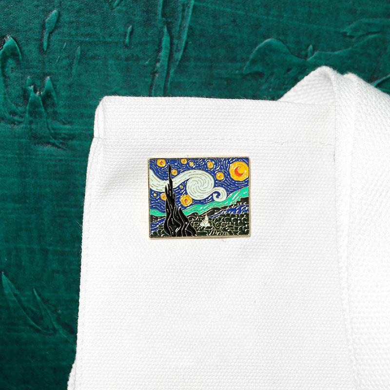 Broșă Desen Animat Noapte Înstelată Van Gogh - Pandantiv Pictură Abstractă Colorată pentru Studenți
