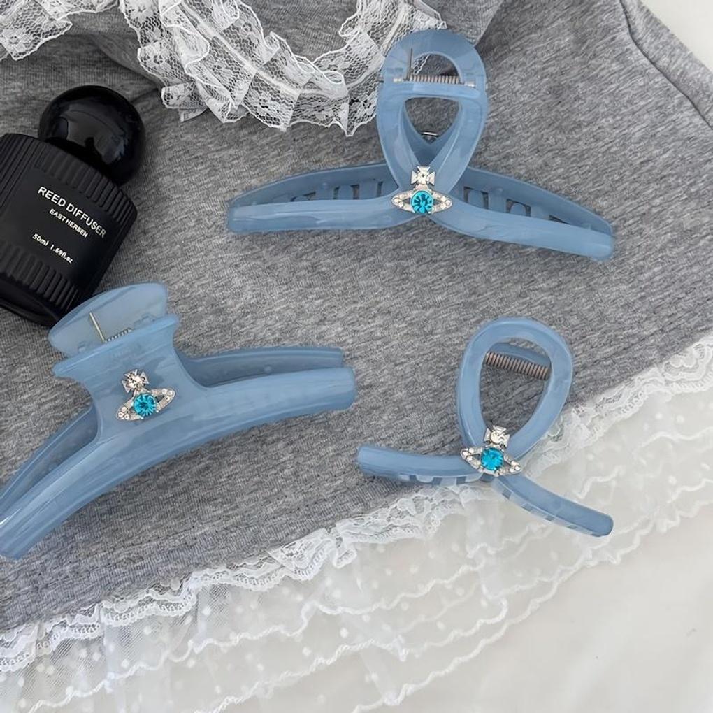 Women s Blue Crown Planet Cubic Hair Clip Hairpin Herringbone