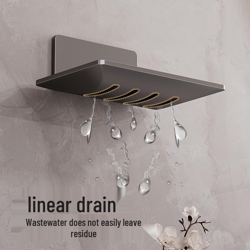 Gunmetal Wall-Mounted Soap Holder, Punch-Free Draining Rack for Bathroom.