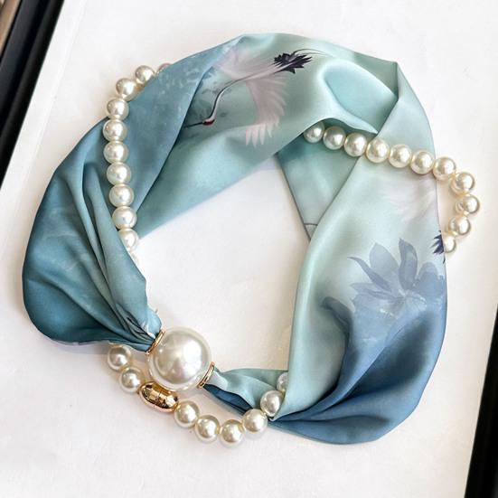 Sciarpa da Donna Stampa a Righe Perla Sintetica Fibbia Magnetica Texture Morbida Liscia Sciarpa Estiva Versatile Sottile Accessorio per il Collo