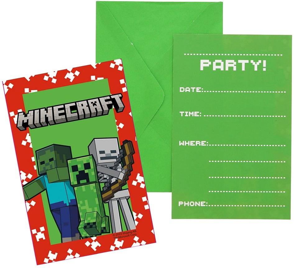 Zaproszenia Z Kopertami Minecraft Urodziny 6Szt.