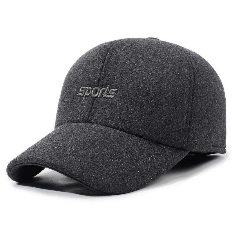 Large Cotton Peaked Cap Thickenedmen Cold-proof Peaked Cap Middle-aged and Elderly Woolen Heattech Back-sealed Ear Protection Cotton Cap