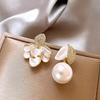 Elegant Zircon Flower and Pearl Stud Earrings - High-End Niche Design