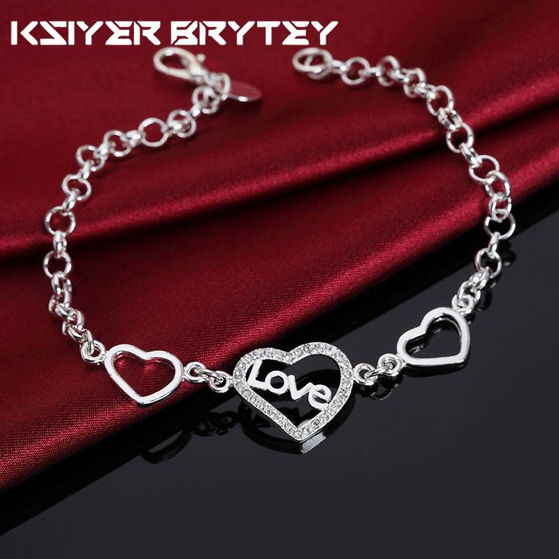 

Серебро 925 пробы Тонкий хрусталь LOVE Браслеты с цепочкой сердца для женщин Роскошная мода Вечеринка Свадебные аксессуары Ювелирные изделия Подарки