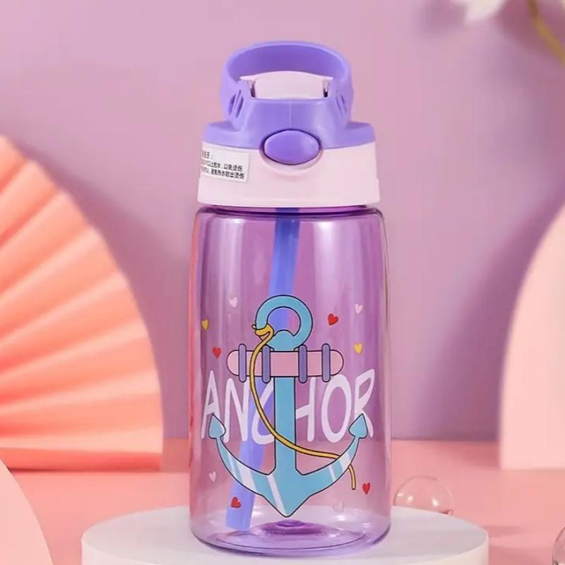 480ml Cute Cartoon Water Bottle Portable Safety Lock Straw Cup Kids Lovely Leak-proof Drinking Jug For Outdoor Camping School