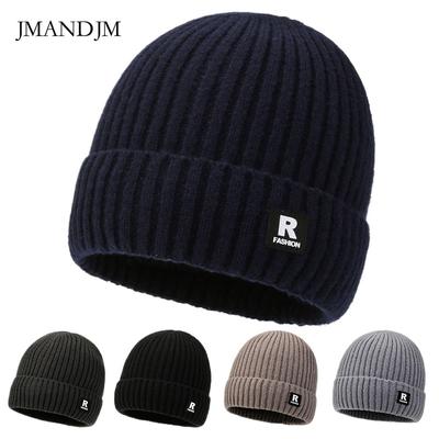 New Autumn and Winter Men's Knitted Hat Going Out Cold-proof Fleece Ear Protection Hat Youth Fashion Sticker Pullover Hat