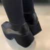 Leather Fabric Splicing Thick Soled Boots Waterproof Platform Heel Women's Knee Boots Elastic Fabric and Ankle Short Boots 35-39