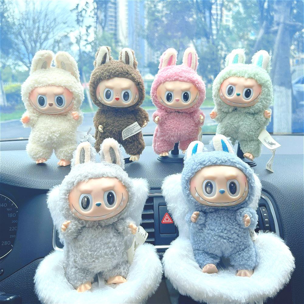 Car Plush Ornament  Anime Figure Labubu 1.0 Monster Vinyl Blind Box Series Heartbeat Macaron Doll  Kids Gift Birthday Toy  Air Outlet Ornament