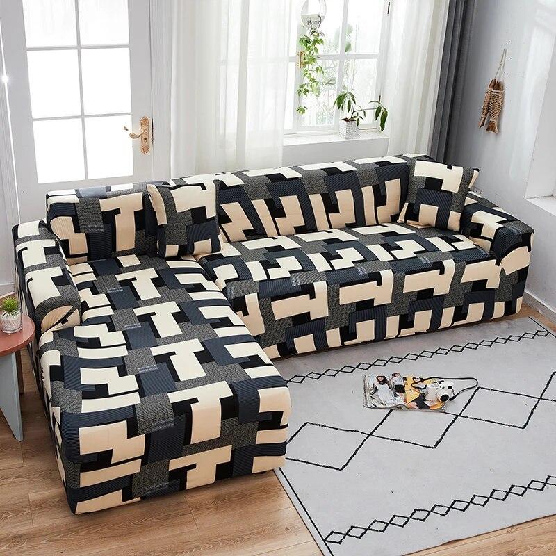 Geometric Printed Couch Cover Sofa Cover Elastic Slipcovers for Pets Chaselong Protector L Shape Anti-dust Machine Washable 1PC