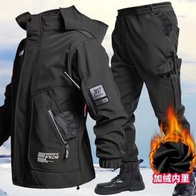 Plush Waterproof Jacket And Trousers Suit For Outdoor Warm Mountaineering