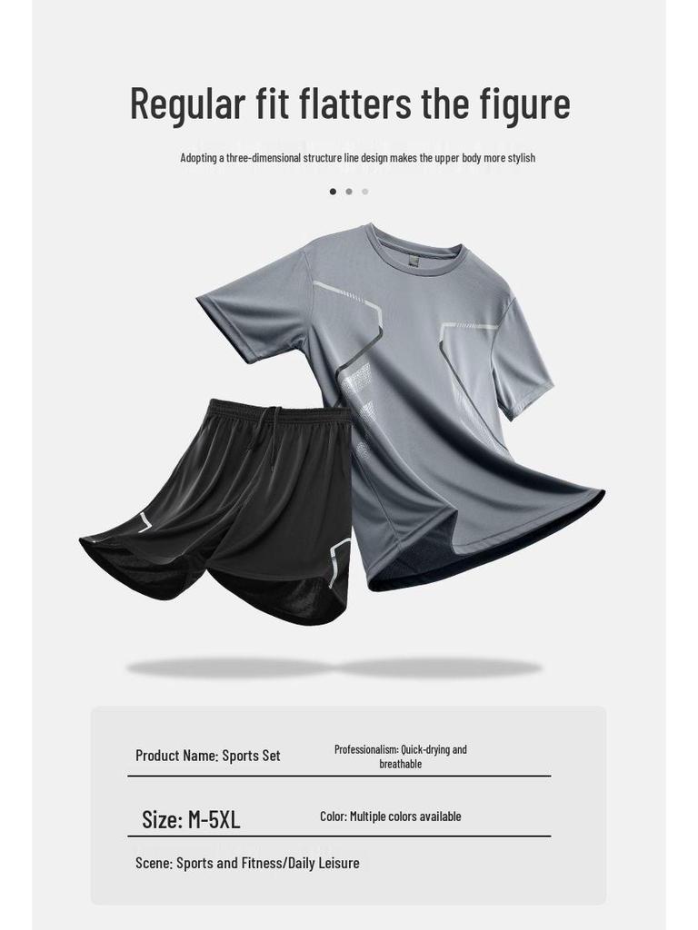 Men's Quick-Dry Ice Silk Sports T-Shirt & Shorts Set - Summer Running, Fitness, Basketball, Badminton Uniform