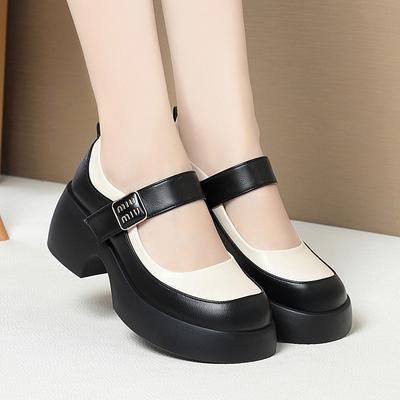 Chaussures à Plateforme à Boucle pour Femmes à la Mode Bout Rond Talon Haut Mary Jane Chaussures 2024 Nouvelles Élégantes Antidérapantes Noires en Cuir Souple Chaussures Simples