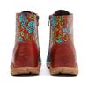 Johnature Damen-Stiefeletten im Ethno-Stil, handgefertigt, aus echtem Leder, mit Kontrastdruck, zum Schnüren, flache Schuhe, kurze Stiefel