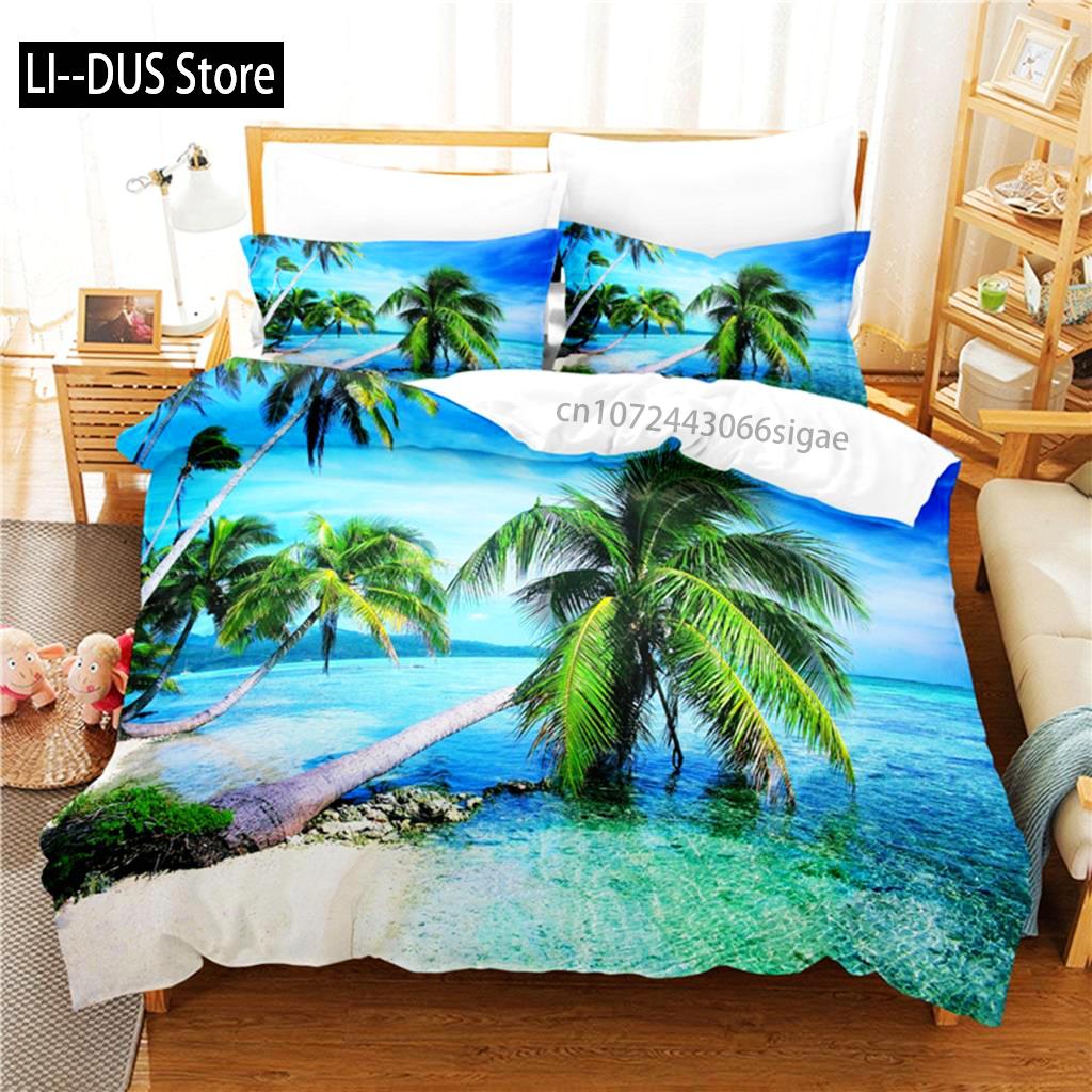 Comforter Beautiful Seaside Bedding Set 3D Bedding Digital Printing Queen Size Bedding Set Fashion Design