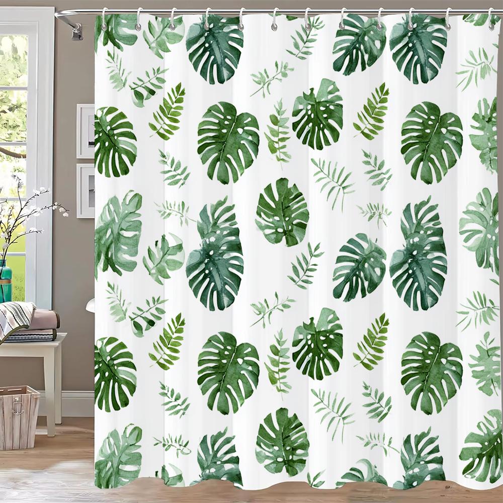 Modern Art Abstract Leaves Shower Curtain, Bathroom Curtain,Printed Polyester Home Decorative Curtain With Hooks