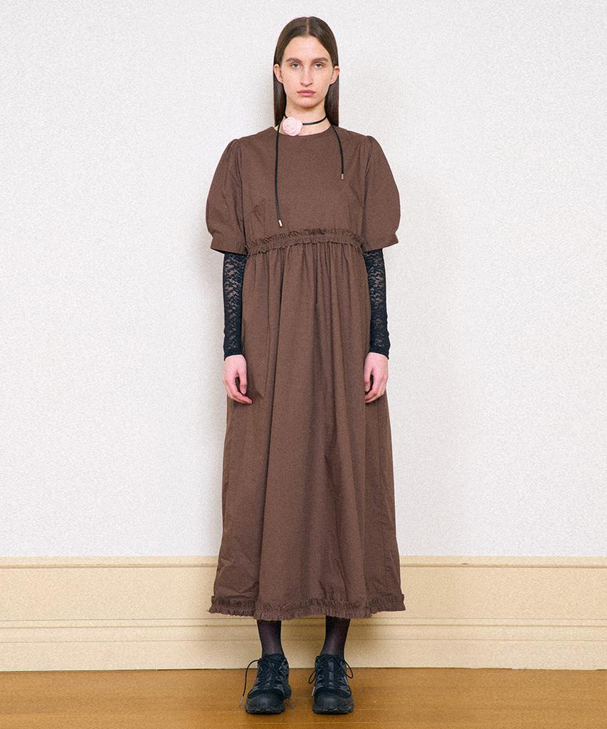 PARTIMENTO WOMEN Puff Sleeve Maxi Dress_Brown