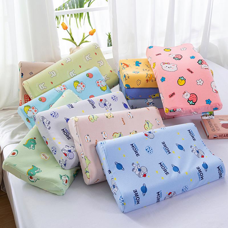 Thailand Latex Pillow Core for All Seasons – Cartoon Design with Cotton Knitted Pillowcase for Students and Babies