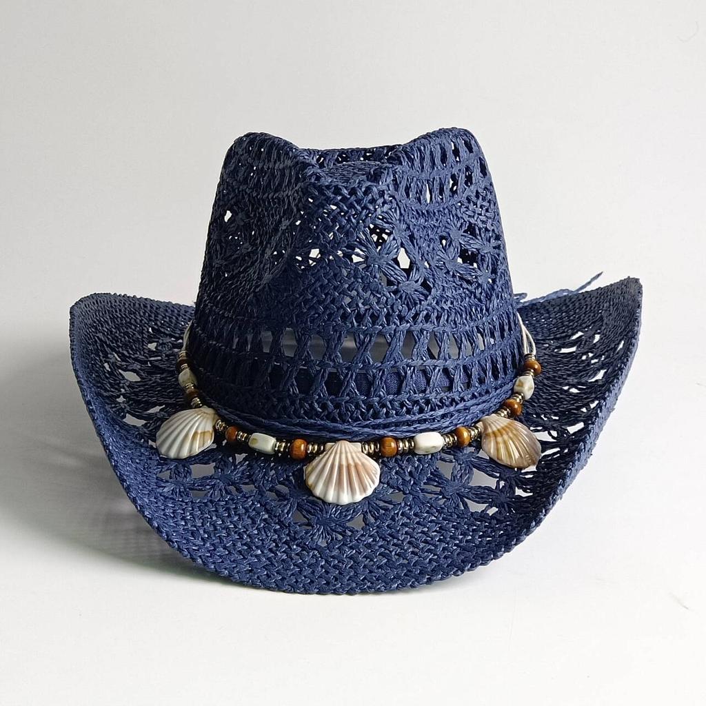 Westliche Cowboyhüte Strand Böhmischer Strohhut Holzperlen Hohlraum Sonnenschutzhut Muschel Damen Herren cowboyhut