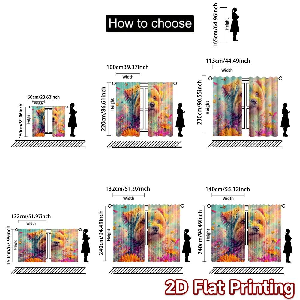 2D Flat Printing 2pcs Curtain Party Curtains Spring Rainbow Dog Digital Printed Polyester Drapes Festive Wall Decor Use for New