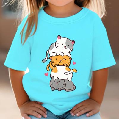 Süße Katze Grafik Kinder T-Shirts Kawaii T-Shirt Kinder Sommer Kurzarm T-Shirts Cartoon Tier Jungen Mädchen Kawaii Kätzchen Tops T-Shirt