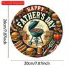 2d Flat 20*20cm, Vintage BBQ Themed Round Wooden Sign, "Happy Father's Day" Design with Grilling Illustrations, Perfect for Home, Cafe, Restaurant.