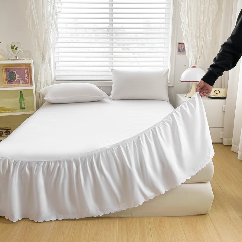 Bed Skirt with Pillowcase Solid Color Bed Cover Soft Bedspread Elastic Mattress Protector Ruffles Bed Linen Falda De Cama