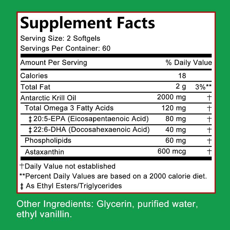 Antarctic Krill Oil 2000 Mg, Total Omega 3 Fatty Acids 120 Mg, Dietary Supplement